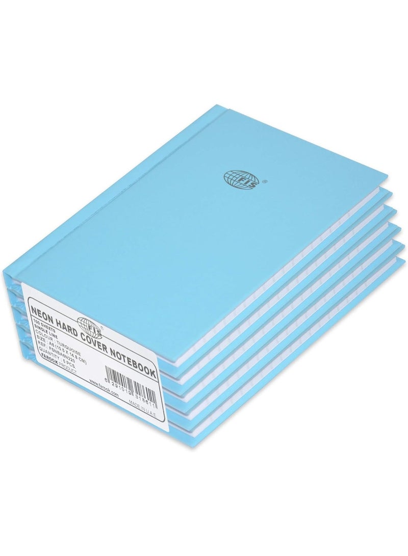 FIS 5-Piece Neon Hard Cover Note Book, 100 Sheets, Single Line, A6 Size, Turquoise Colour - FSNBA6N220 - Image 1